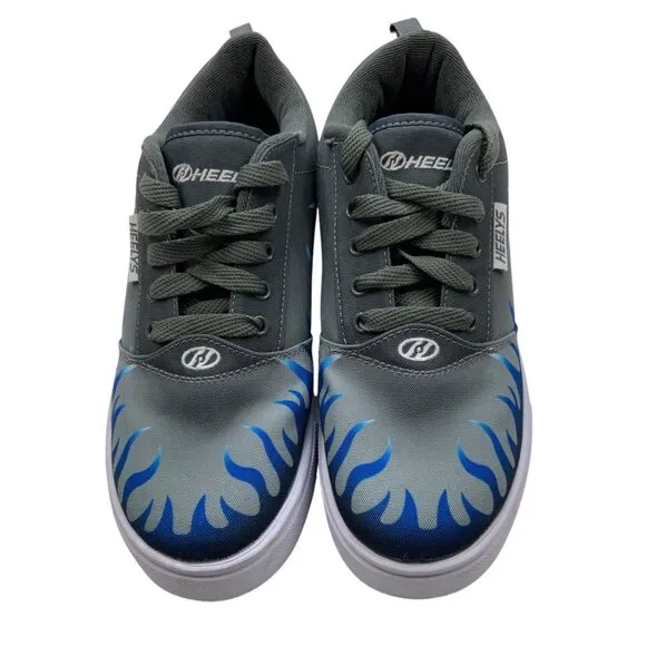 HEELYS Boys Pro 20 Prints Flames Wheels Sneakers 7 Gray Blue Graphics HE101000