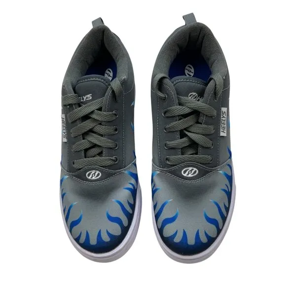 HEELYS Boys Pro 20 Prints Flames Wheels Sneakers 7 Gray Blue Graphics HE101000