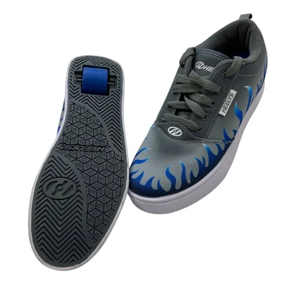 HEELYS Boys Pro 20 Prints Flames Wheels Sneakers 7 Gray Blue Graphics HE101000