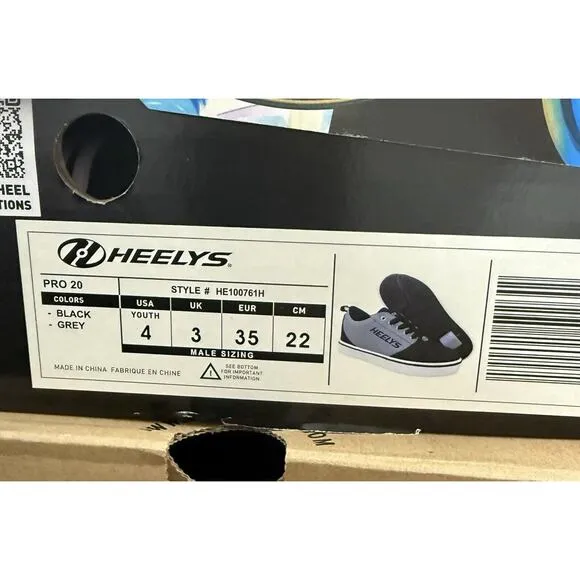 Heelys Pro 20 Shoes HE100761 Black Gray Kids Size 4