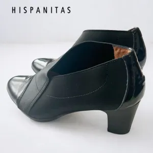Hispanitas Black Heeled Boots with Pointed Toe and V-Shaped Opening Sz 37