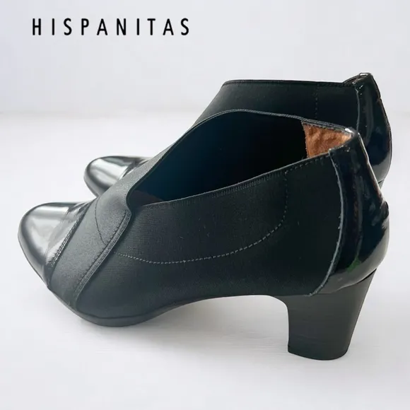 Hispanitas Black Heeled Boots with Pointed Toe and V-Shaped Opening Sz 37