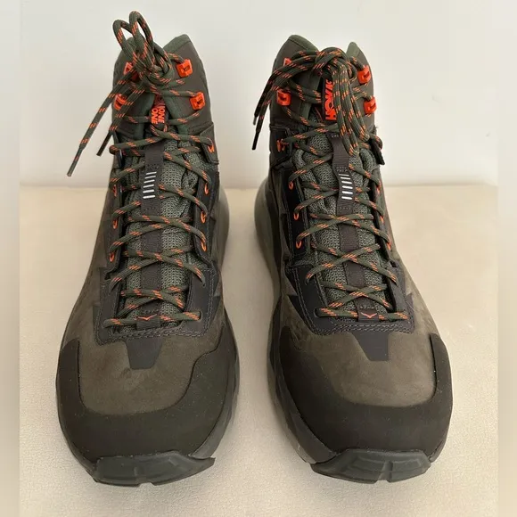 Hoka One One Sky Kaha GTX Boot Black Olive Green Orange Waterproof Men’s Size 11