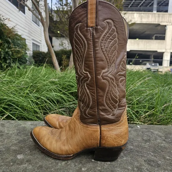 Hondo Men's 10.5 Leather Cowboy Boots Brown Pointed Toe Yellowstone Western