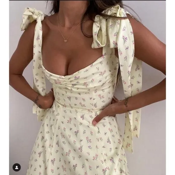 💕HOUSE OF CB💕 Alicia Midi Sundress ~ Lemon Floral Print Large