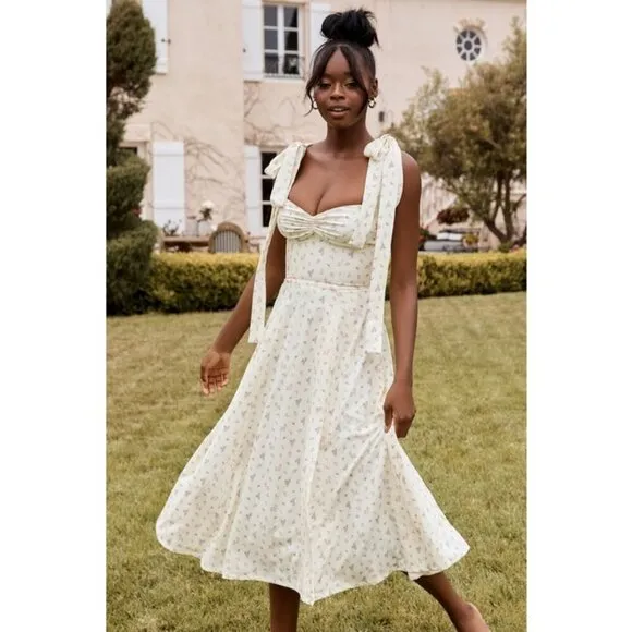 💕HOUSE OF CB💕 Alicia Midi Sundress ~ Lemon Floral Print Large