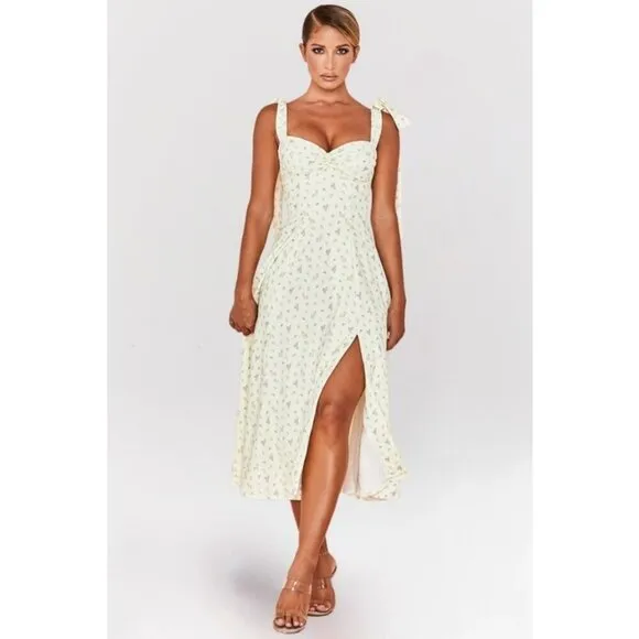 💕HOUSE OF CB💕 Alicia Midi Sundress ~ Lemon Floral Print Large