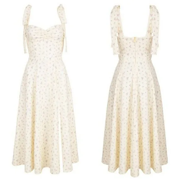 💕HOUSE OF CB💕 Alicia Midi Sundress ~ Lemon Floral Print Large
