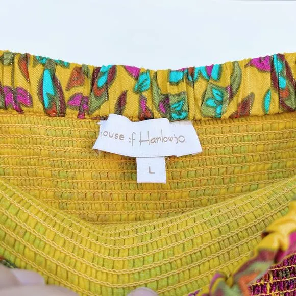 House Of Harlow 1960 Set Maxi Skirt Smocked Tiered Ruffles Yellow Tropical Large