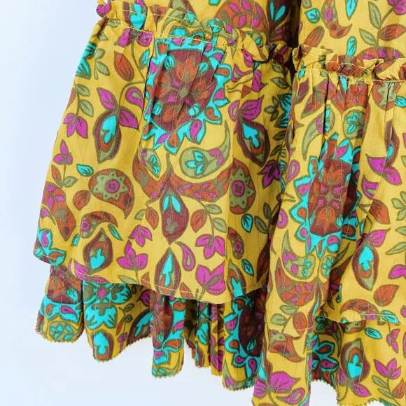 House Of Harlow 1960 Set Maxi Skirt Smocked Tiered Ruffles Yellow Tropical Large