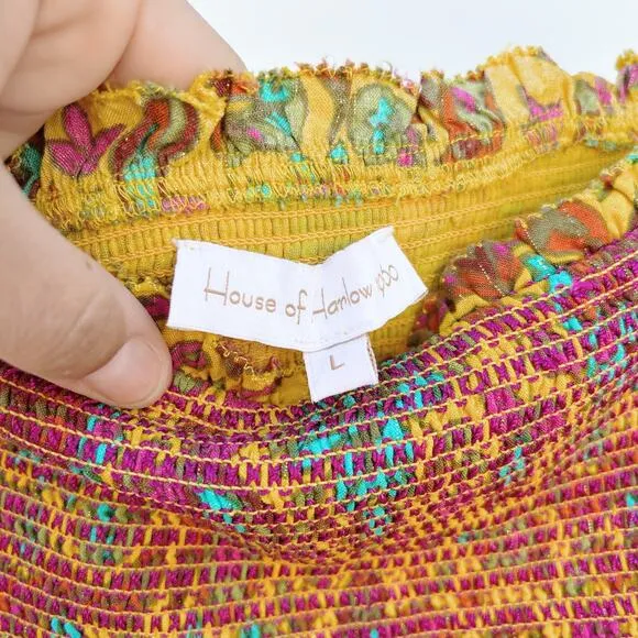 House Of Harlow 1960 Set Maxi Skirt Smocked Tiered Ruffles Yellow Tropical Large