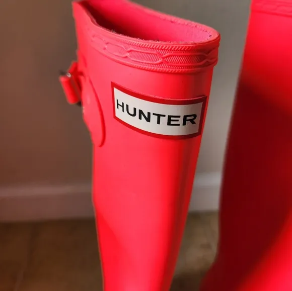Hunter Boots Womens Pink Coral Original Tall Rain Boots Sz 7 Spring Showers