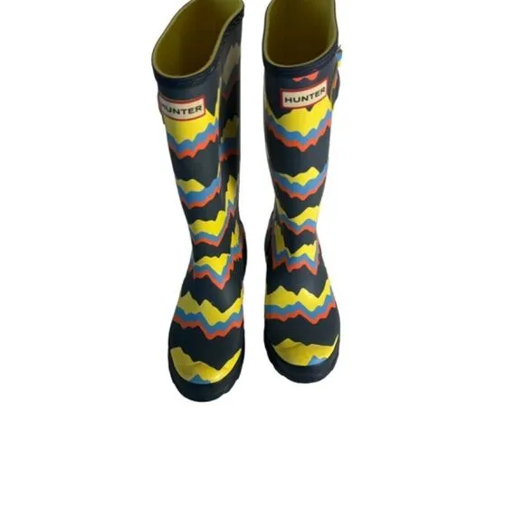 Hunter Girls' Rain Classic Storm Stripe Boots Sz 5 (Girls)