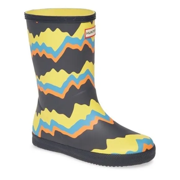 Hunter Girls' Rain Classic Storm Stripe Boots Sz 5 (Girls)