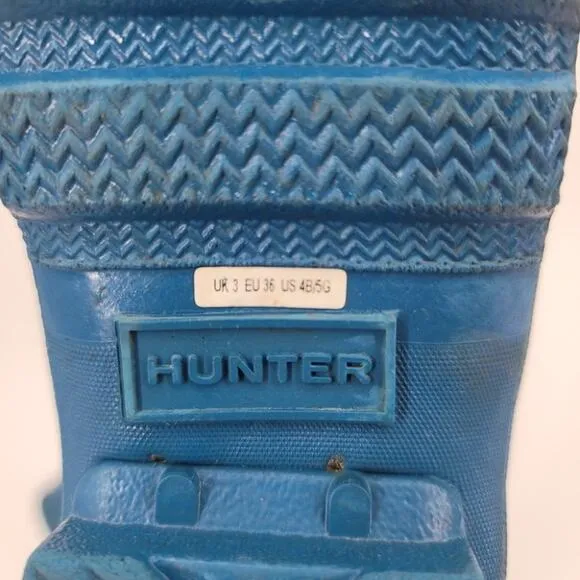 Hunter Ocean Blue Tall Pull On Waterproof Rain Rubber Boots EU 36/Size 6