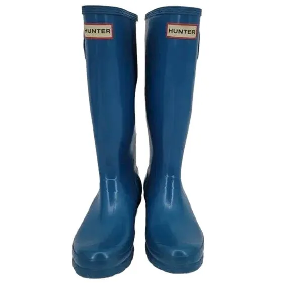 Hunter Ocean Blue Tall Pull On Waterproof Rain Rubber Boots EU 36/Size 6