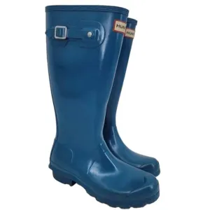 Hunter Ocean Blue Tall Pull On Waterproof Rain Rubber Boots EU 36/Size 6