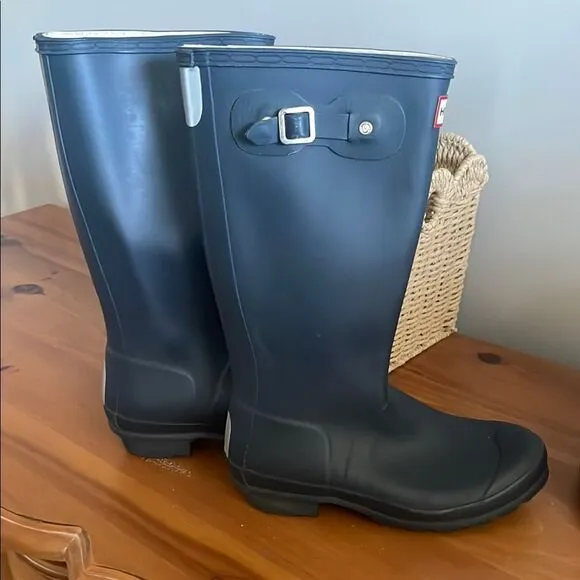 Hunter Blue Matte Finish Tall Waterproof Boots