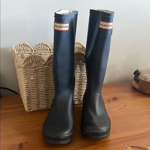 Hunter Blue Matte Finish Tall Waterproof Boots
