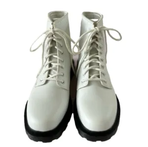 I.N.C. Brody White Combat Boots Lace Up Size 7.5 Round Toe Faux Leather