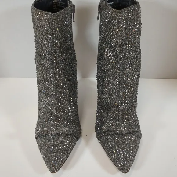 INC Ignacio womens pointed toe side zip rhinestone dark pewter boots size 7-1/2M