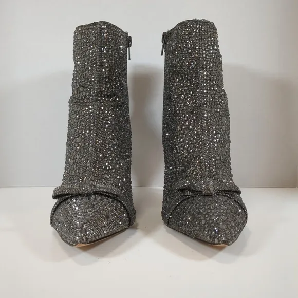 INC Ignacio womens pointed toe side zip rhinestone dark pewter boots size 7-1/2M