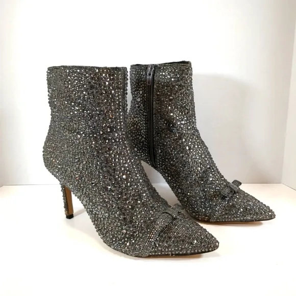 INC Ignacio womens pointed toe side zip rhinestone dark pewter boots size 7-1/2M