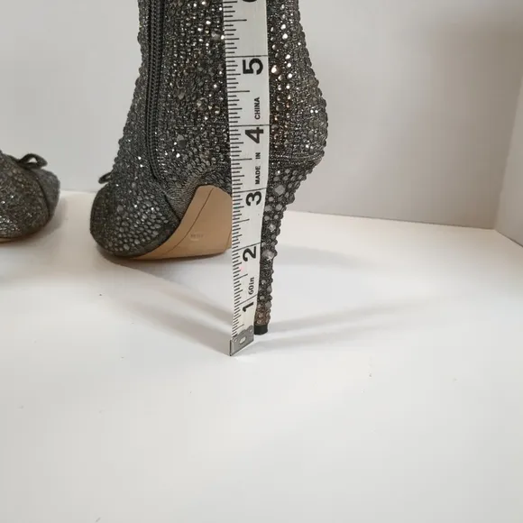 INC Ignacio womens pointed toe side zip rhinestone dark pewter boots size 7-1/2M