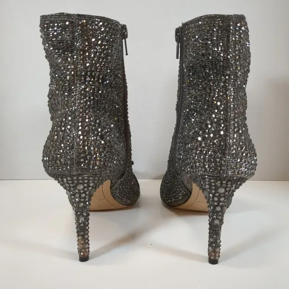 INC Ignacio womens pointed toe side zip rhinestone dark pewter boots size 7-1/2M