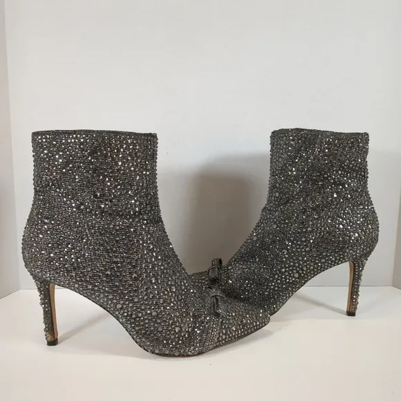 INC Ignacio womens pointed toe side zip rhinestone dark pewter boots size 7-1/2M