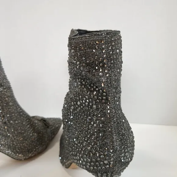 INC Ignacio womens pointed toe side zip rhinestone dark pewter boots size 7-1/2M