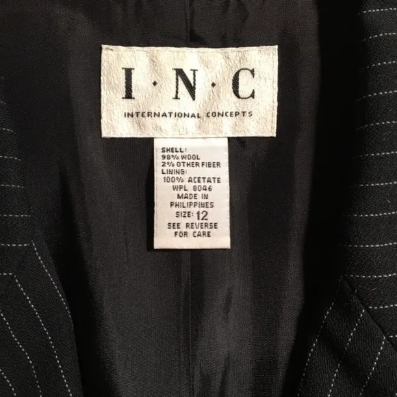 𝅺INC INTERNATIONAL CONCEPTS Long Fitted Blazer Jacket, BLACK PINSTRIPE, Size 12