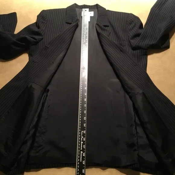 𝅺INC INTERNATIONAL CONCEPTS Long Fitted Blazer Jacket, BLACK PINSTRIPE, Size 12
