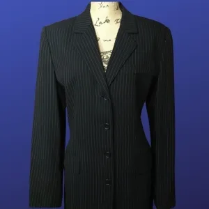 𝅺INC INTERNATIONAL CONCEPTS Long Fitted Blazer Jacket, BLACK PINSTRIPE, Size 12