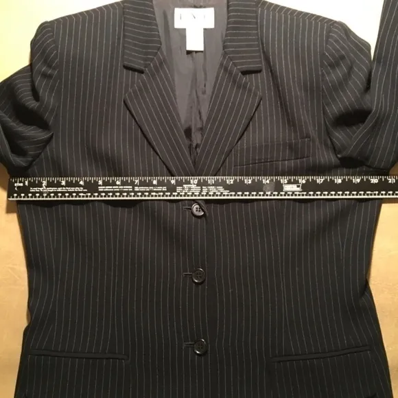 𝅺INC INTERNATIONAL CONCEPTS Long Fitted Blazer Jacket, BLACK PINSTRIPE, Size 12