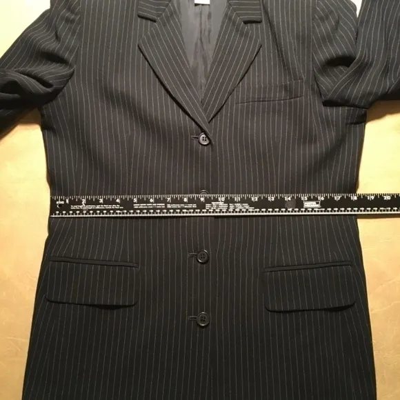 𝅺INC INTERNATIONAL CONCEPTS Long Fitted Blazer Jacket, BLACK PINSTRIPE, Size 12