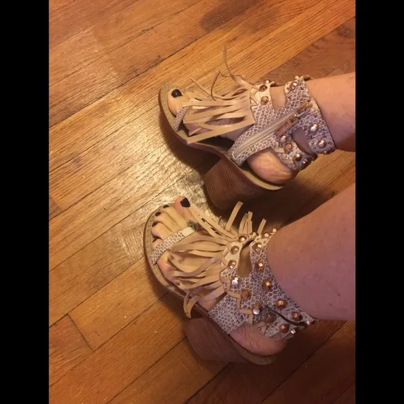 Ivy Kirzhner Leather Fringe Studded Sandal.