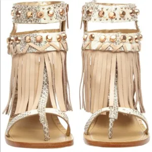 Ivy Kirzhner Leather Fringe Studded Sandal.