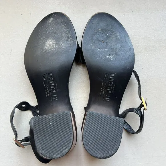Ivy Kirzhner NY Lala Black Leather w/ Rose Gold Block Heel Sandal 38.5 US 8 - 8.