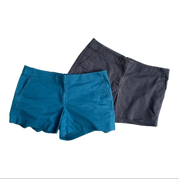 J. Crew 4” Esplanade Shorts - 2 Pair Black &amp; Teal Size 8