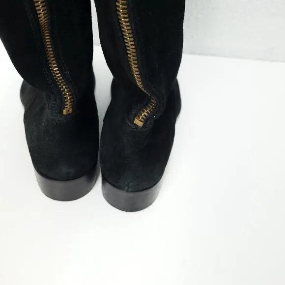 J. CREW Black Suede Knee High Tall Riding Classic  Boots