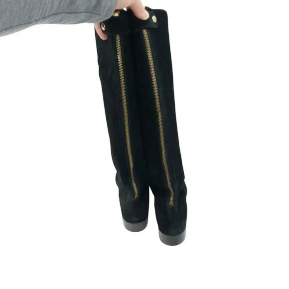 J. CREW Black Suede Knee High Tall Riding Classic  Boots