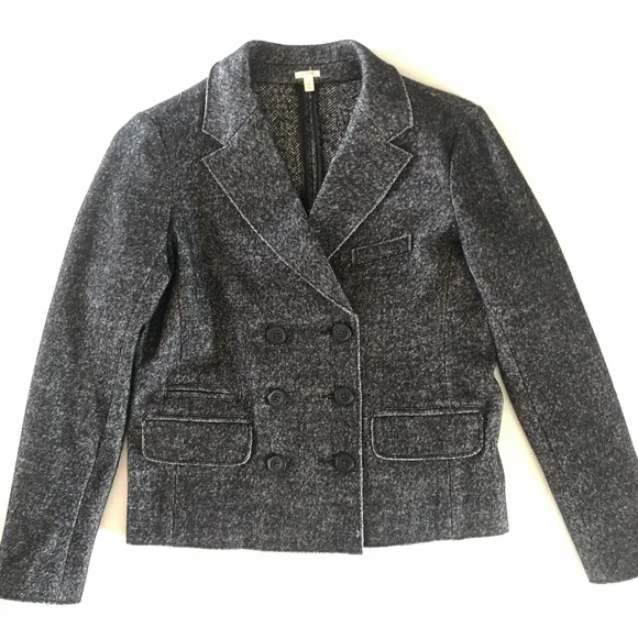 J. Crew Double-Breasted Blazer classic chic black and white tweed women’s size 2