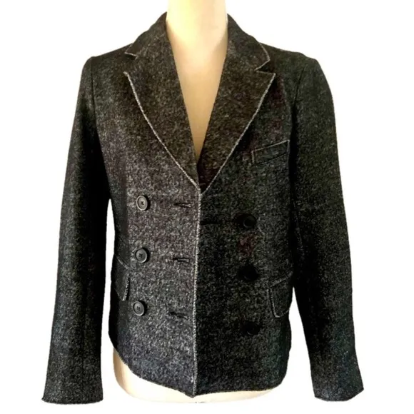 J. Crew Double-Breasted Blazer classic chic black and white tweed women’s size 2