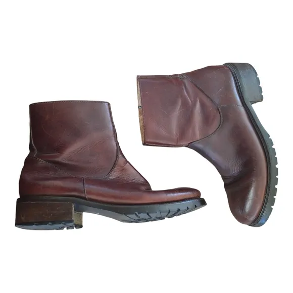 J. Crew Made in Italy Chelsea Leather Boots Zippered Ankle Roomy Toe Brown 8