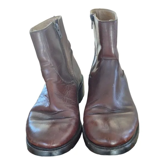 J. Crew Made in Italy Chelsea Leather Boots Zippered Ankle Roomy Toe Brown 8