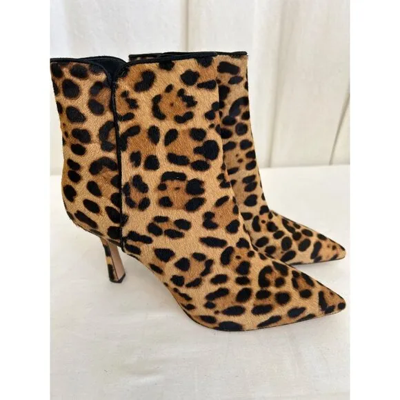 J Crew Pointed-toe ankle boots in leopard calf hair BT914, Size 7