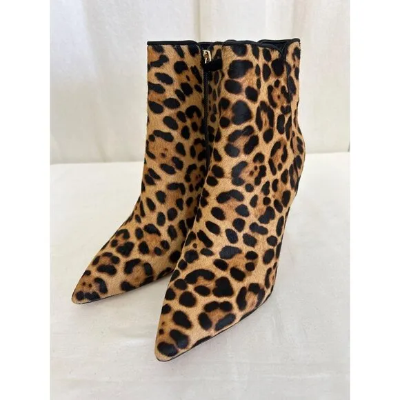 J Crew Pointed-toe ankle boots in leopard calf hair BT914, Size 7