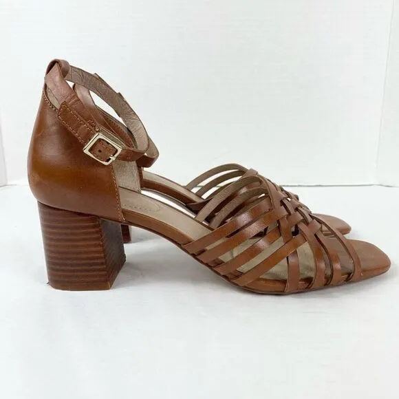 J. Jill Brown Strappy Genuine Leather Block Heeled Open Toe Sandals Size 8