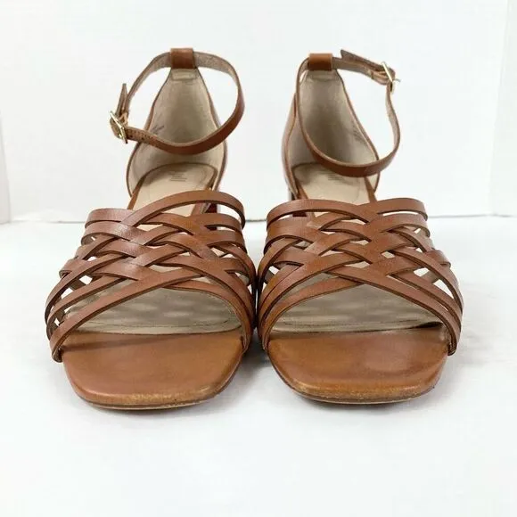 J. Jill Brown Strappy Genuine Leather Block Heeled Open Toe Sandals Size 8